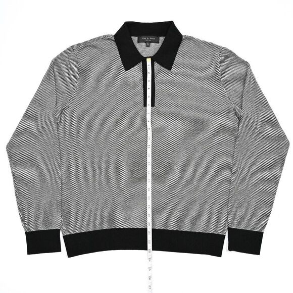 RAG & BONE Harrow Polo Shirt Mens XL Long Sleeve Wool Blend Knit Black Trim - Picture 3 of 12